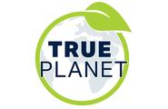 Logo with image of Earth and a leaf, with words 'True Planet'